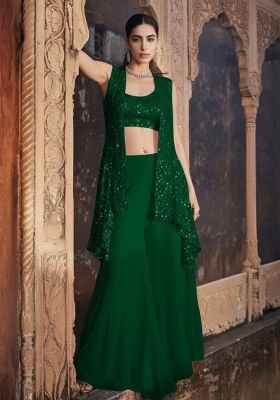 Deep Bottle Green Sequin Embellishment Georgette Fusion Set