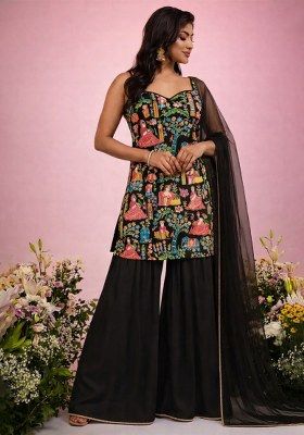 Black Printed Crepe Fusion Set