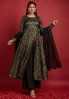 Black Brocade Anarkali Set