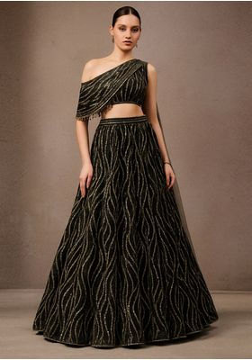 Black Sequin Embroidered Net Lehenga Set