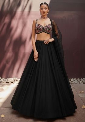 Black Embroidered Silk Lehenga Set