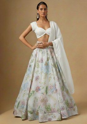 Ivory Embroidered Poly Blend Lehenga Set
