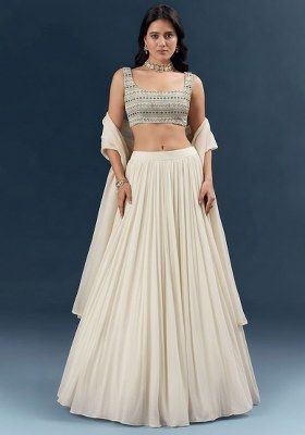 Off White Georgette Lehenga Set With Sequin Embroidery Blouse