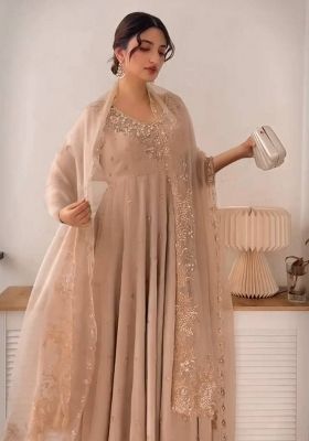 Mauve Pink Embroidered Georgette Gown