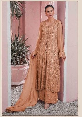 Orange Embroidered Georgette Pakistani Salwar Kameez With Dupatta