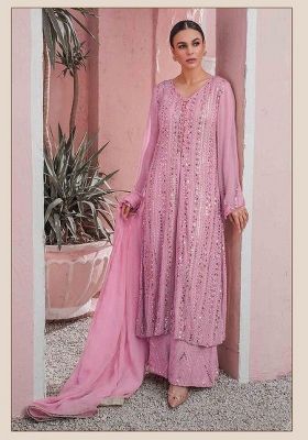 Pink Embroidered Georgette Pakistani Salwar Kameez With Dupatta