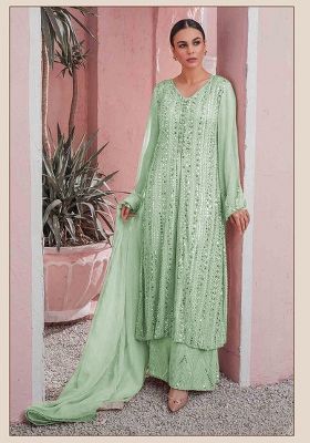 Light Green Embroidered Georgette Pakistani Salwar Kameez With Dupatta
