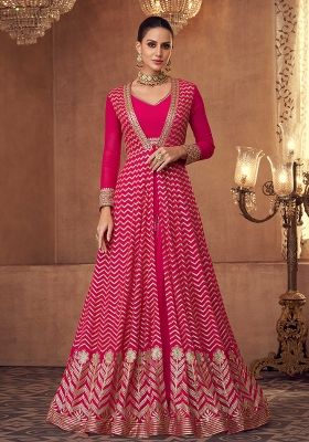 Pink Embroidered Georgette Lehenga Set With Dupatta
