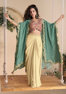 Rani Pink Embroidered Chinon Fusion Set