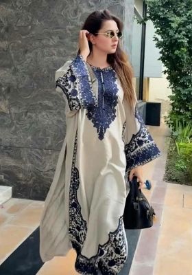 Grey Embroidery Blended Kurta Set