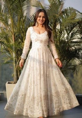 White Embroidery Georgette Kurta Set