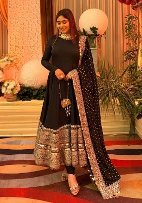 Black Embroidery Rayon  Salwar Suit