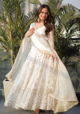 White Embroidery Georgette Salwar Suit