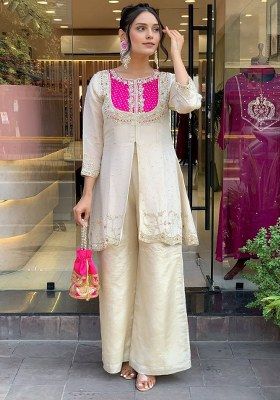 White Embroidery Cotton  Kurta Set