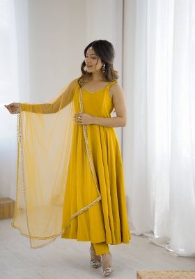 Yellow Motif Silk Kurta Set