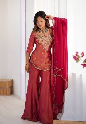 Pink Embroidery Silk Kurta Set