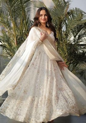 White Embroidery Georgette Salwar Kameez