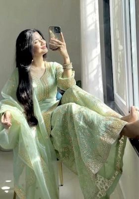 Green Embroidery Pur Jimmy Choo Salwar Kameez