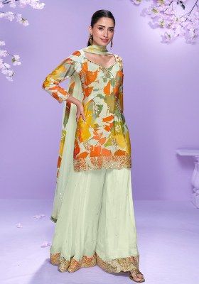 White Embroidery Chinon Salwar Suit