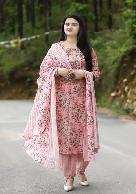 Pink Embroidery Viscose Kurta Set