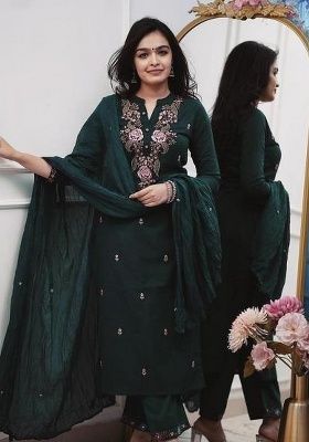 Green Embroidery Viscose Kurta Set