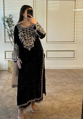 Black Embroidery Georgette Kurta Set