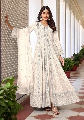 White Embroidered Georgette Kurta Set
