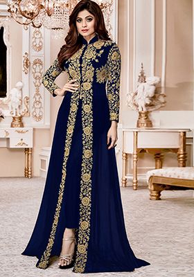 Blue Thread Embroidered Georgette Kurta Set