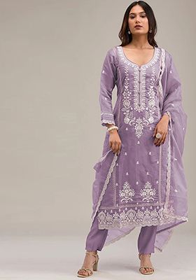 Violet Embroidered Cotton Salwar Kameez