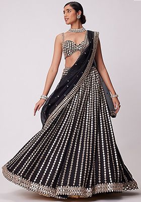 Black Embroidered Organza Lehenga Set