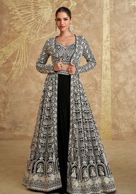 Black Embroidered Georgette Lehenga Set