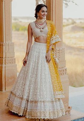 White Embroidered Georgette Lehenga Set
