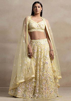 Yellow Sequin Embroidered Net Lehenga Set