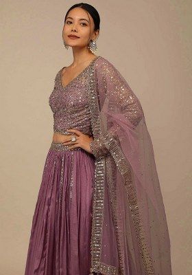 Pink Embroidered Georgette Lehenga Set With Dupatta