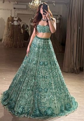 Multicolor embroidered Georgette Lehenga Set With Dupatta