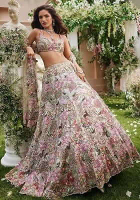 Multicolor embroidered Georgette Lehenga Set With Dupatta