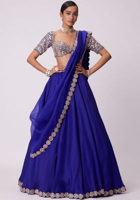 Multi Color Embroidered Georgette Lehenga Set With Dupatta