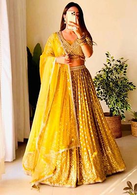 Yellow Embroidered Georgette Lehenga Choli Set