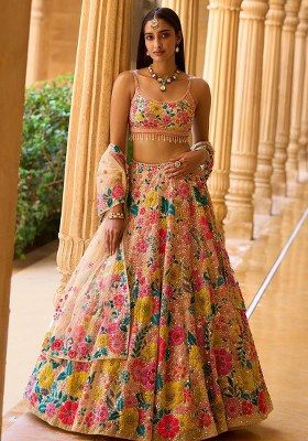 Multi Color Embroidery Georgette Lehenga Choli