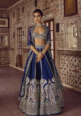 Blue Embroidery Silk Lehenga Set