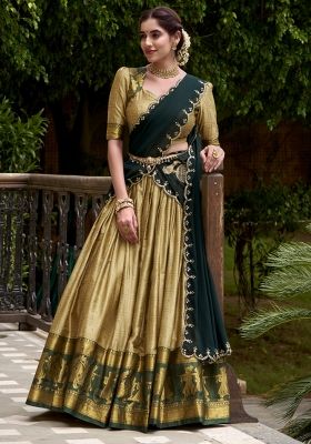 Cream Zari Work Cotton Lehenga Set