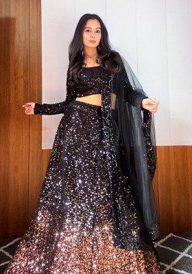 Black Sequin Work Velvet Lehenga Set