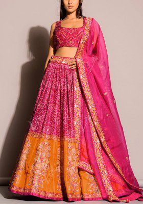 Pink Sequin Work Silk Lehenga Set