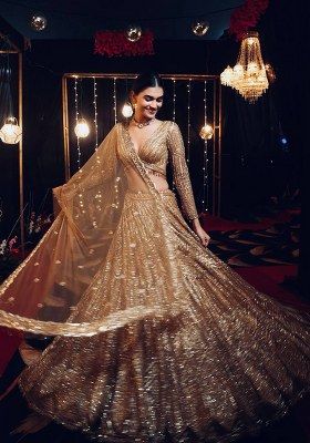 Golden Sequin Work Georgette Lehenga Set