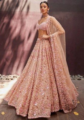 Peach Sequin Work Georgette Lehenga Set
