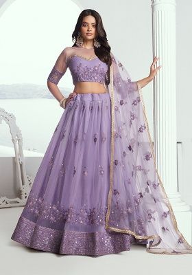 Lavender Embroidery Net Lehenga Set