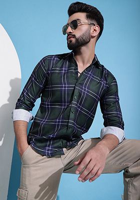 Olive Printed Cotton Shirt For Men