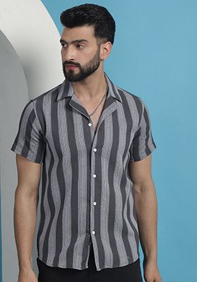 Grey Printed Cotton Shirt For Men