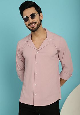 Magenta Cotton Blend Shirt For Men