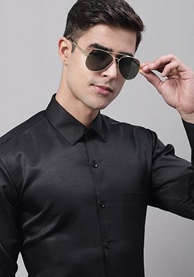 Black Cotton Blend Shirt For Men